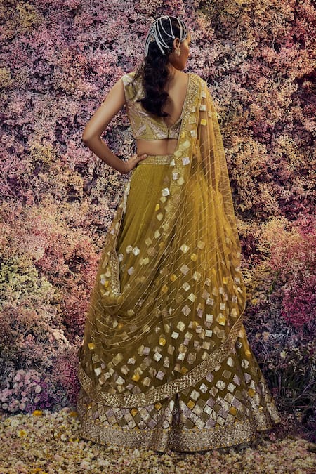 Shop Shilpi Gupta Green Viscose, Crepe, Net Sequins, Zari, Paridhi Embroidered Blouse Lehenga Set at Aza Fashions Shop_Shilpi Gupta_Green Viscose, Crepe, Net Sequins, Zari, Paridhi Embroidered Blouse Lehenga Set _at_Aza_Fashions