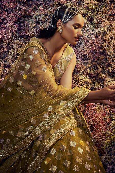Shop Shilpi Gupta Green Viscose, Crepe, Net Sequins, Zari, Paridhi Embroidered Blouse Lehenga Set Online at Aza Fashions Shop_Shilpi Gupta_Green Viscose, Crepe, Net Sequins, Zari, Paridhi Embroidered Blouse Lehenga Set _Online_at_Aza_Fashions