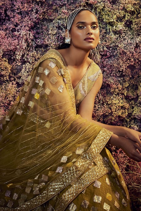 Shilpi Gupta Green Viscose, Crepe, Net Sequins, Zari, Paridhi Embroidered Blouse Lehenga Set at Aza Fashions Shilpi Gupta_Green Viscose, Crepe, Net Sequins, Zari, Paridhi Embroidered Blouse Lehenga Set _at_Aza_Fashions