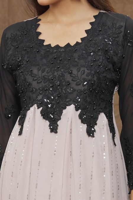 Shop_Adara Khan_Black Dupatta Net, Kurta Faux Color Block Embroidered Set_Online_at_Aza_Fashions