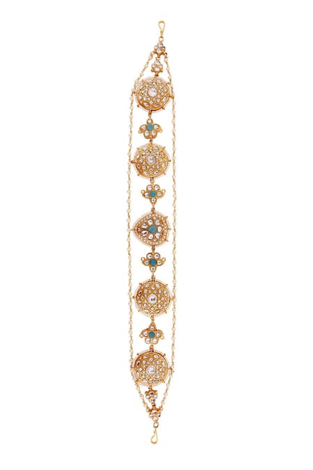 Shop Riana Jewellery Green Beads, Pearls Jadtar Stone Embellished Hairband at Aza Fashions Shop_Riana Jewellery_Green Beads, Pearls Jadtar Stone Embellished Hairband _at_Aza_Fashions