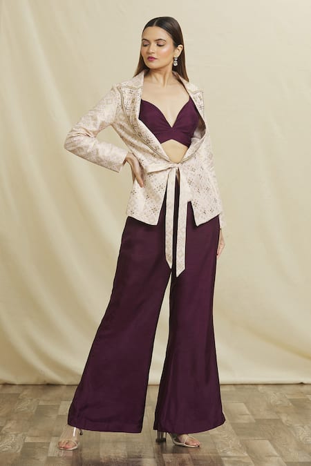 Samyukta Singhania Hand Embroidered Blazer Jacket Pant Set 