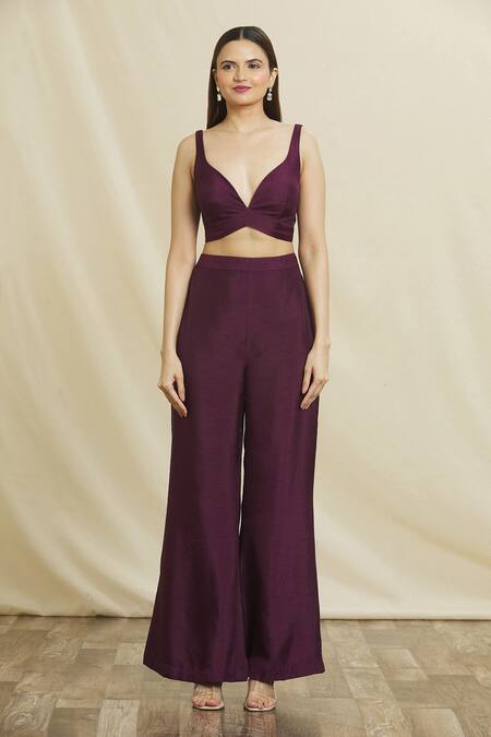 Samyukta Singhania_Pink Silk Sequins, Pearls Collared, Hand Embroidered Blazer Jacket Pant Set _Online_at_Aza_Fashions