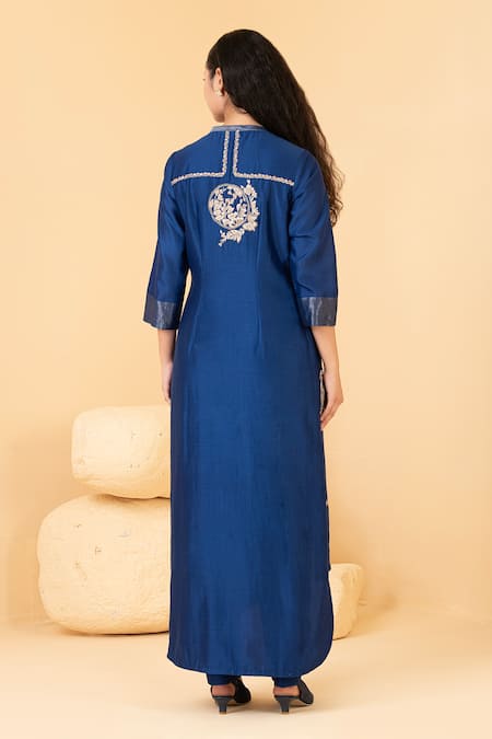 Divi By Sonal Khandelwal Chanderi Asymmetric Zari Embroidered Tunic With Pant 