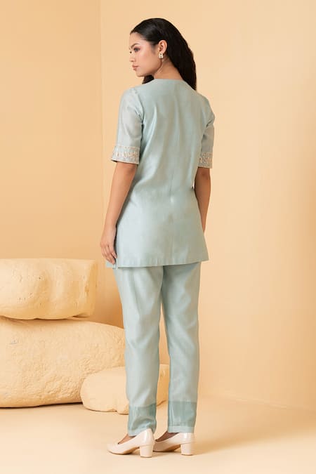 Divi By Sonal Khandelwal Chanderi Overlap Top With Pant 