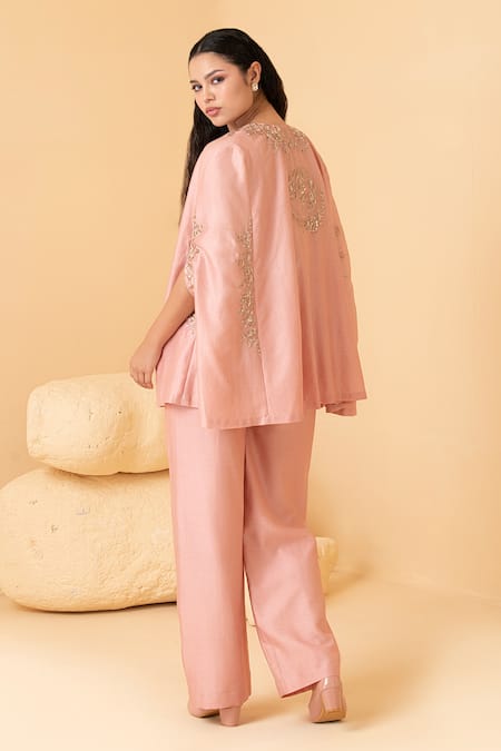 Divi By Sonal Khandelwal Chanderi Floral Embroidered Cape Pant Set 