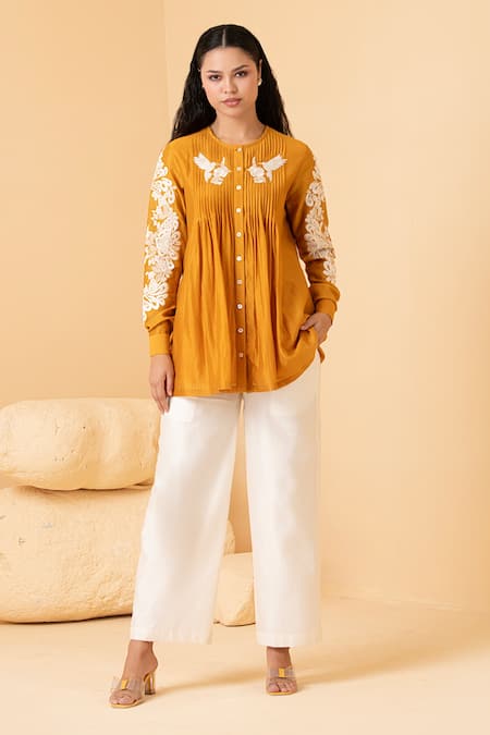 Divi by sonal khandelwal Chanderi Floral Embroidered Top & Palazzo Set 