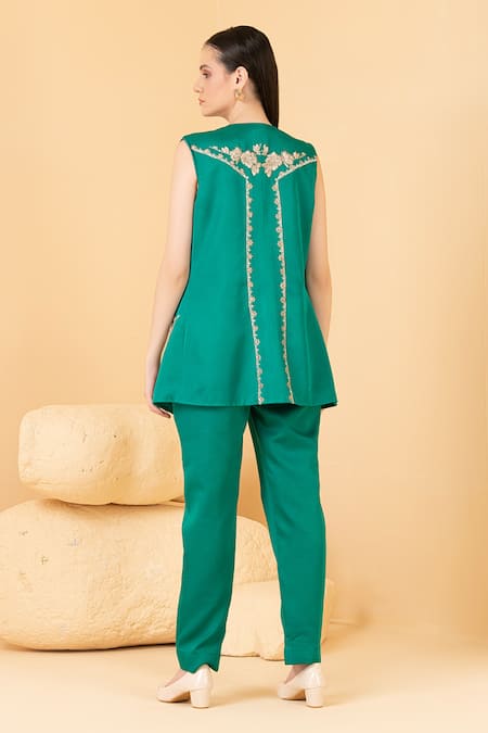 Divi By Sonal Khandelwal Floral Pearl Embroidered Jacket Set 