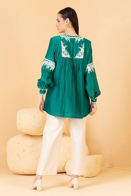 Divi By Sonal Khandelwal Chanderi Embroidered Top & Palazzo Set 