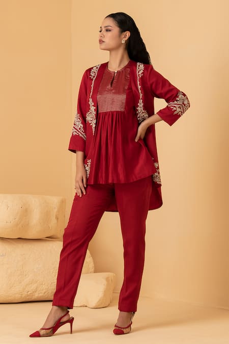 Divi by sonal khandelwal Chanderi Embroidered Jacket Pant Set 