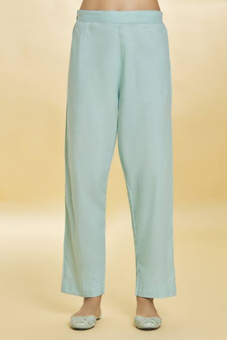 Naintara Bajaj Green Cotton Beads V-neck Embroidered Bodice Anarkali With Palazzo at Aza Fashions Naintara Bajaj_Green Cotton Beads V-neck Embroidered Bodice Anarkali With Palazzo _at_Aza_Fashions