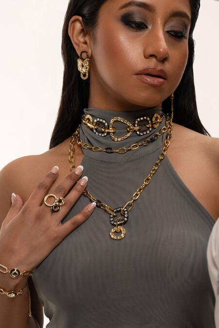 Buy_Isharya_Multi Color Stan Mirror Embellished Interlink Choker_Online_at_Aza_Fashions