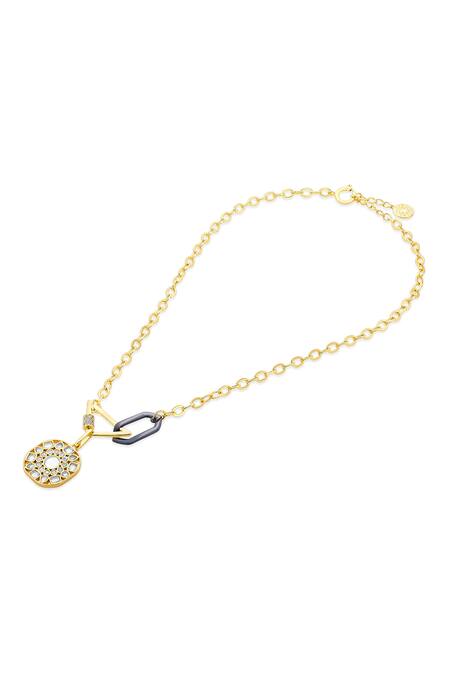 Isharya_Multi Color Stan Isharya Locket Link Necklace_Online_at_Aza_Fashions