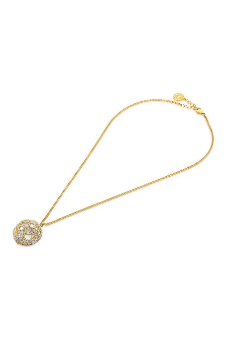 Isharya_Gold Plated Mirror, Enamel Stan Locket Necklace_Online_at_Aza_Fashions