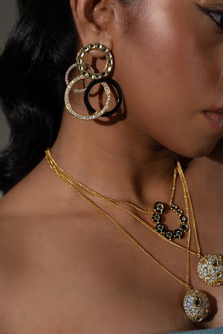 Buy_Isharya_Gold Plated Mirror, Enamel Stan Locket Necklace_Online_at_Aza_Fashions