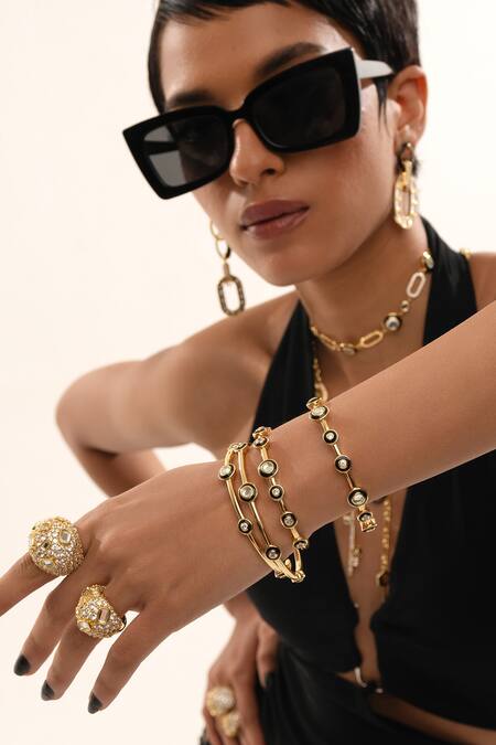 Isharya Gold Plated Crystals, Mirrors Stan Baroque Ring - Single Pc at Aza Fashions Isharya_Gold Plated Crystals, Mirrors Stan Baroque Ring - Single Pc_at_Aza_Fashions