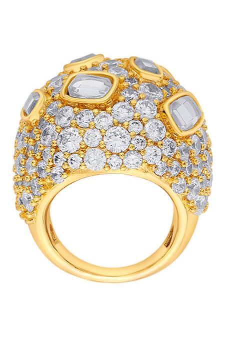 Isharya_Gold Plated Mirror, Cubic Zirconia Stan Statement Ring - Single Pc_Online_at_Aza_Fashions