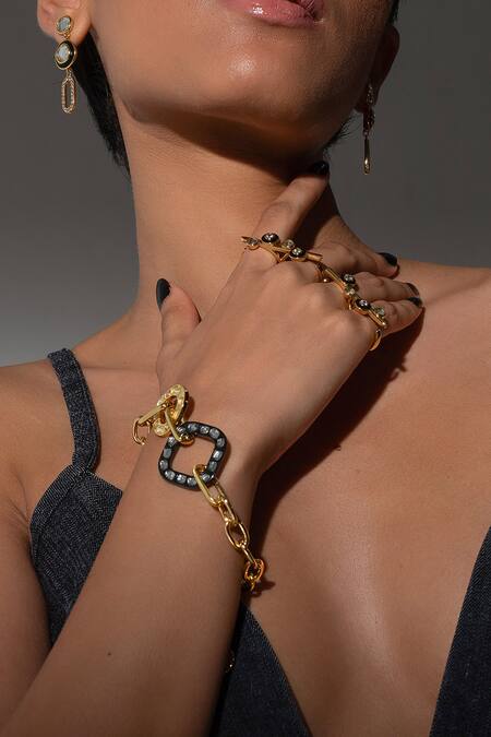 Isharya_Gold Plated Mirrors Stan Geometry Link Bracelet_at_Aza_Fashions