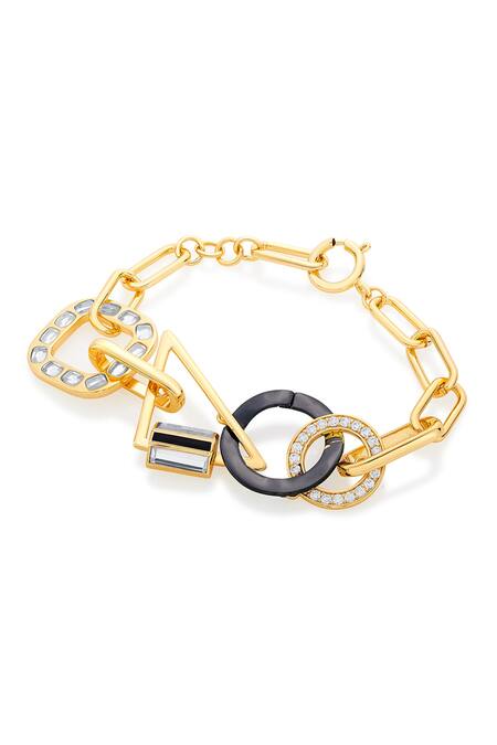 Buy_Isharya_Gold Plated Mirror, Cubic Zirconia Stan Abstract Link Bracelet - Single Pc_Online_at_Aza_Fashions
