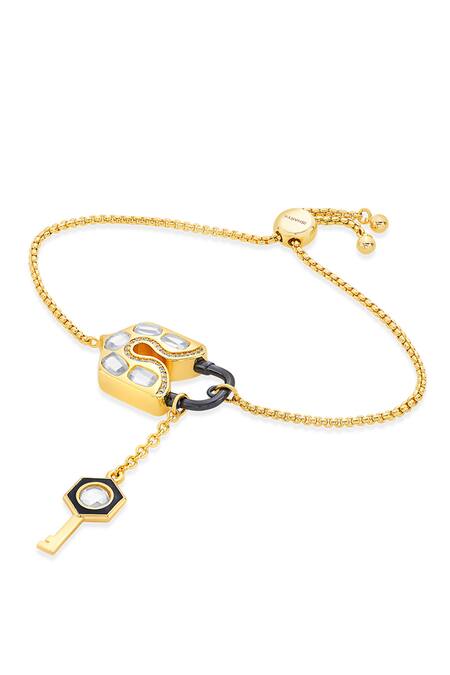 Isharya_Multi Color Mirror, Cubic Snatched Lock And Key Shaped Bracelet - Single Pc_Online_at_Aza_Fashions
