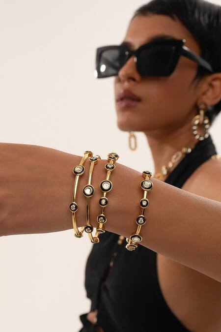 Isharya_Multi Color Mirror, Cubic Zirconia Crystal Savage Embellished Cuff - Single Pc_Online_at_Aza_Fashions