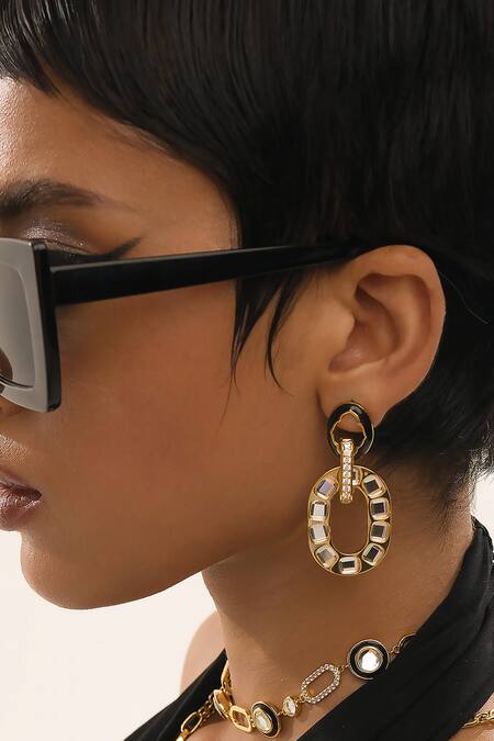 Buy Isharya Multi Color Mirror, Cubic Zirconia Sliving Embellished Drop Earrings at Aza Fashions Buy_Isharya_Multi Color Mirror, Cubic Zirconia Sliving Embellished Drop Earrings_at_Aza_Fashions