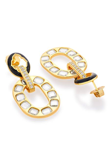 Shop Isharya Multi Color Mirror, Cubic Zirconia Sliving Embellished Drop Earrings Online at Aza Fashions Shop_Isharya_Multi Color Mirror, Cubic Zirconia Sliving Embellished Drop Earrings_Online_at_Aza_Fashions