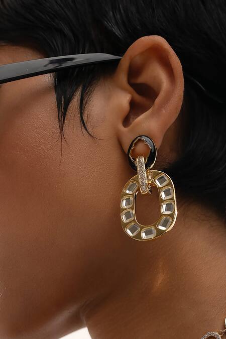 Buy Isharya Multi Color Mirror, Cubic Zirconia Sliving Embellished Drop Earrings Buy_Isharya_Multi Color Mirror, Cubic Zirconia Sliving Embellished Drop Earrings