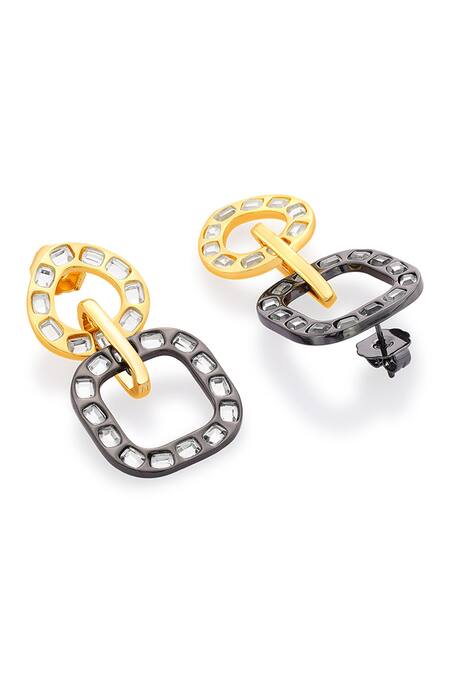 Isharya_Multi Color Mirror, Cubic Zirconia Stan Mismatched Embellished Cutwork Earrings_Online_at_Aza_Fashions