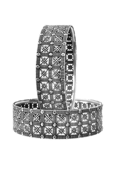 Buy_Noor_Silver Plated Oxidized Antique Bangle - Set Of 2_Online_at_Aza_Fashions