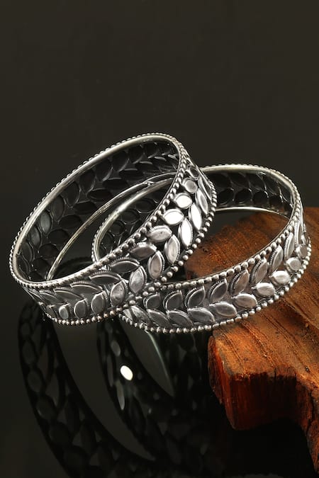 Noor Leaf Design Oxidized Bangle - Set of 2 