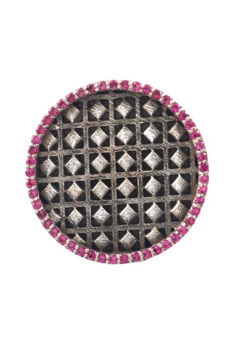 Noor_Silver Plated Imitation Diamonds Stone Studded Antique Circular Ear Studs_Online_at_Aza_Fashions