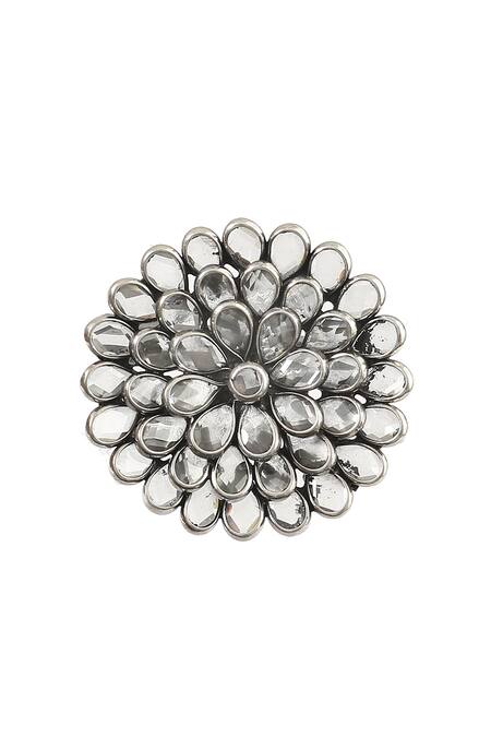 Noor Silver Plated Floral Checker Ear Studs Online at Aza Fashions Noor_Silver Plated Floral Checker Ear Studs_Online_at_Aza_Fashions