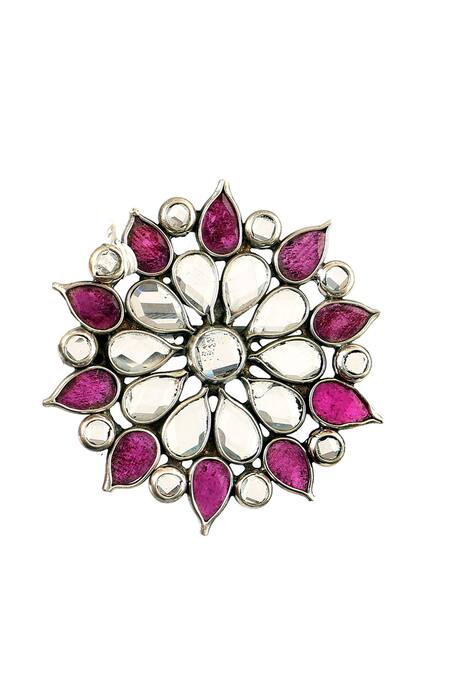 Noor Silver Plated Beads, Stones Floral Checker Encrusted Ear Studs Online at Aza Fashions Noor_Silver Plated Beads, Stones Floral Checker Encrusted Ear Studs_Online_at_Aza_Fashions