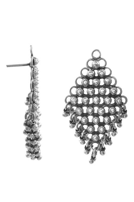Buy_Noor_Silver Plated Gota Patti Antique Ghunghroo Earrings_Online_at_Aza_Fashions