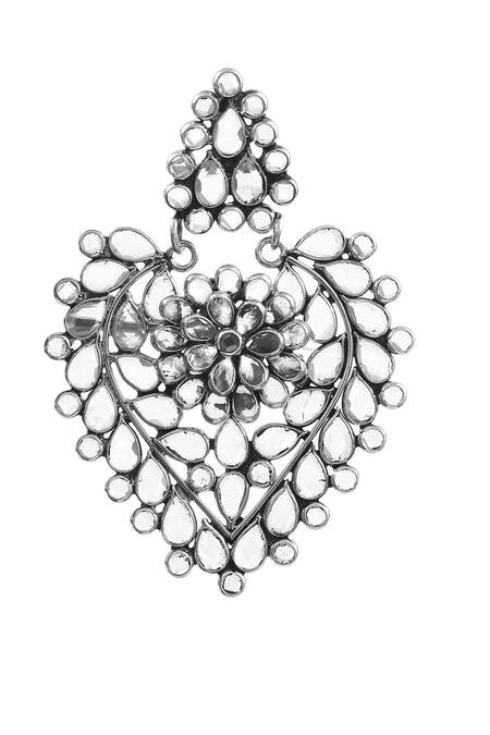 Noor_Silver Plated Beads, Stones Teardrop Checker Earrings_Online_at_Aza_Fashions