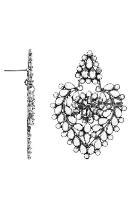 Buy_Noor_Silver Plated Beads, Stones Teardrop Checker Earrings_Online_at_Aza_Fashions