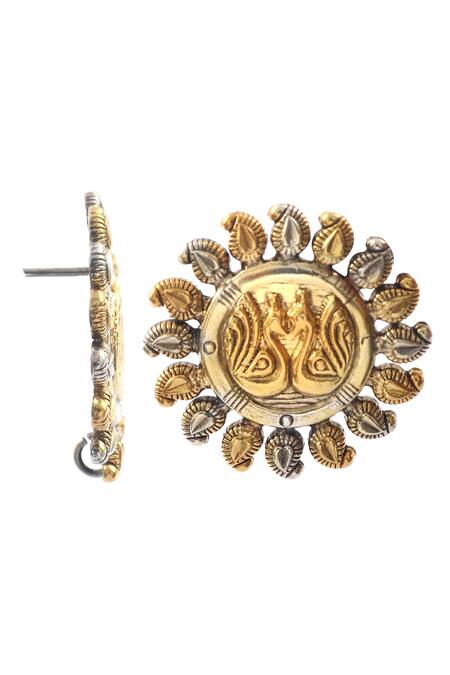 Buy_Noor_Silver Plated Bird Carved Stud Earrings_Online_at_Aza_Fashions