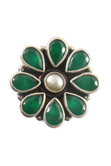 Noor_Silver Plated Stones Embellished Stud Earrings_Online_at_Aza_Fashions