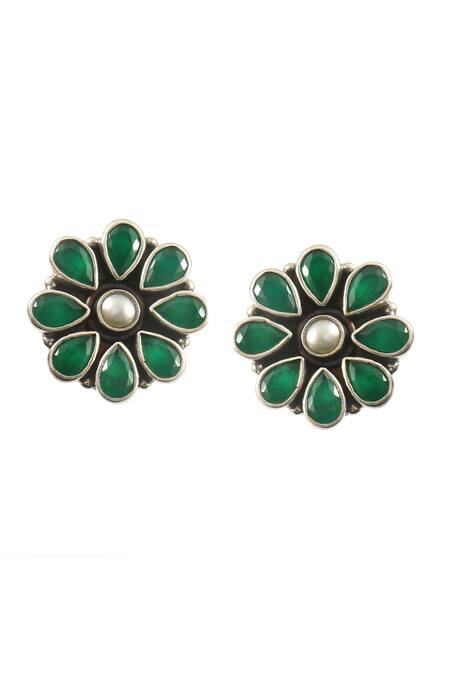Buy_Noor_Silver Plated Stones Embellished Stud Earrings_Online_at_Aza_Fashions