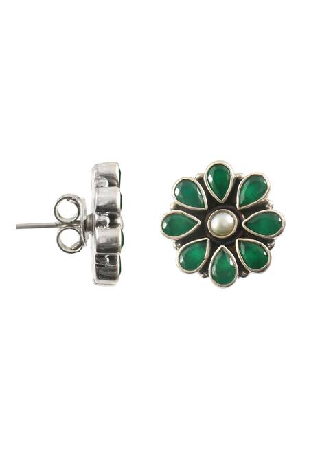 Shop_Noor_Silver Plated Stones Embellished Stud Earrings_Online_at_Aza_Fashions