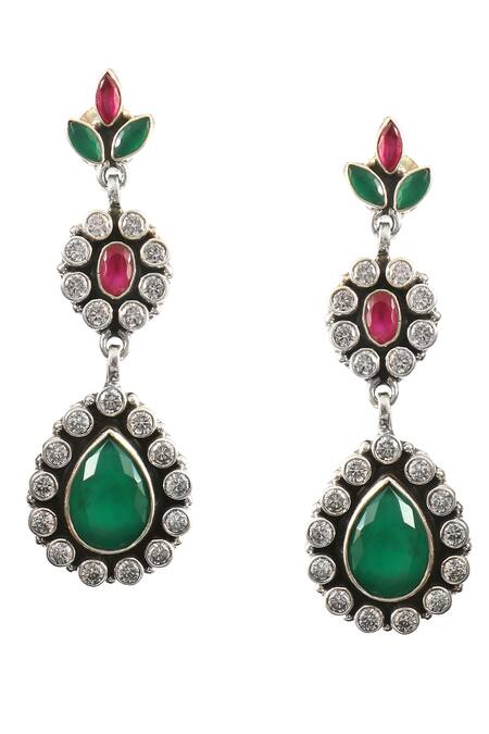 Buy_Noor_Silver Plated Stones Tear Drop Shaped Studded Earrings_Online_at_Aza_Fashions