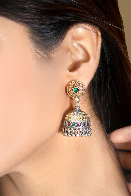 Noor Geometric Carved Cutwork Jhumki Earrings 