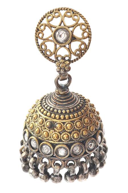 Noor Silver Plated Stones, Beads Floral Design Jhumki Earrings Online at Aza Fashions Noor_Silver Plated Stones, Beads Floral Design Jhumki Earrings_Online_at_Aza_Fashions