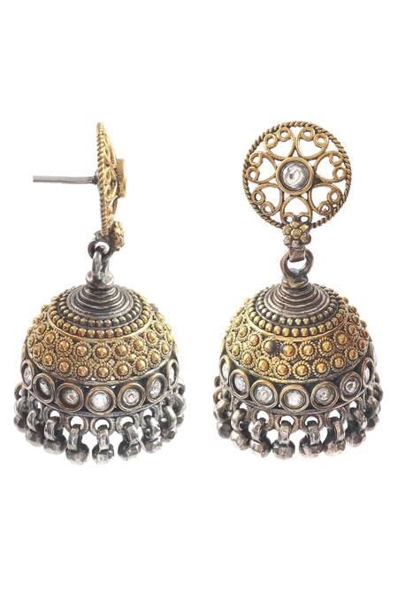 Buy_Noor_Silver Plated Stones, Beads Floral Design Jhumki Earrings_Online_at_Aza_Fashions