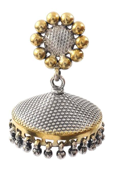 Noor_Silver Plated Beads Small Floral Design Jhumki Earrings_Online_at_Aza_Fashions