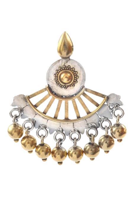 Noor_Silver Plated Gota Patti Geometric Design Cutwork Earrings_Online_at_Aza_Fashions