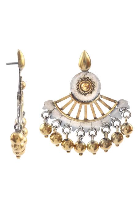Buy_Noor_Silver Plated Gota Patti Geometric Design Cutwork Earrings_Online_at_Aza_Fashions