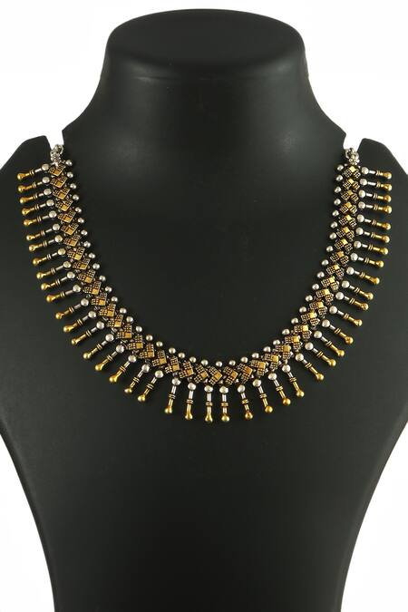 Buy_Noor_Silver Plated Ghungroo Bead Drop Choker Chain Necklace_Online_at_Aza_Fashions