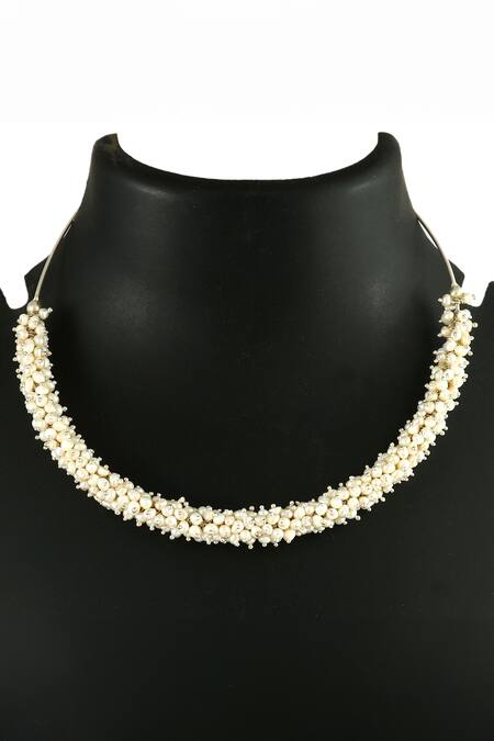 Buy_Noor_Silver Plated Pearl Embellished Hasli Necklace_Online_at_Aza_Fashions